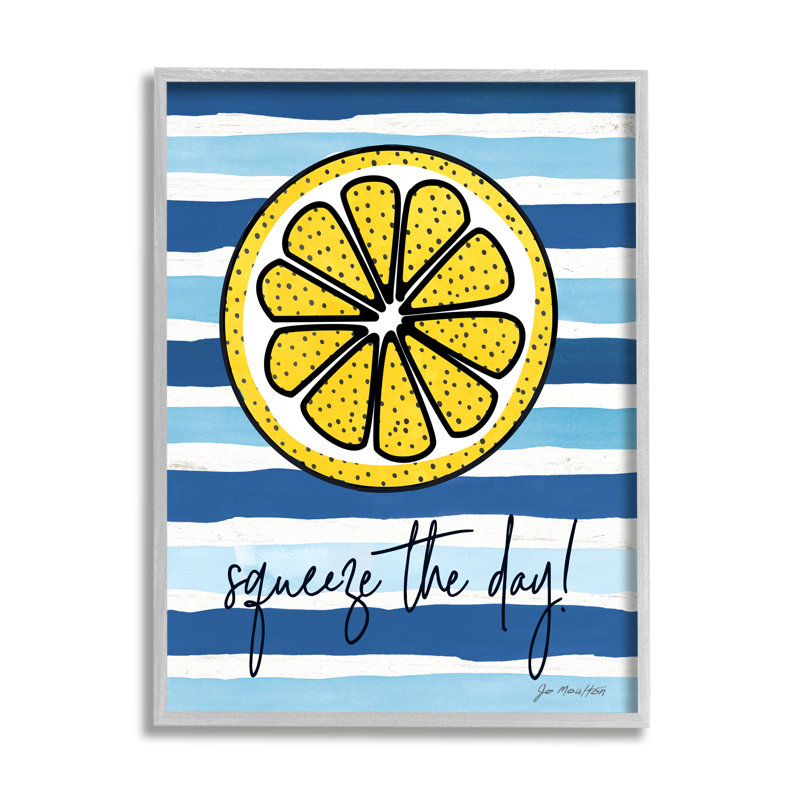 «Squeeze the Day Expression Lemon Nautical Stripes» par Jennifer Pugh - impression, H 20 po x l 16 po
