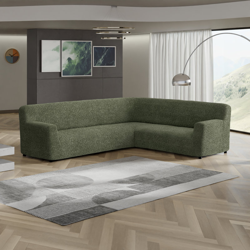 Stretchy Slipcover For Extra Large Corner Sectional Couch Cover - Easy To Clean & Durable - Microfibra Collection, Green