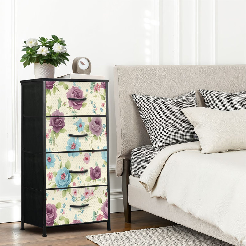 4 Drawer Dresser for Bedroom, Narrow Chest of Drawers, Wooden Top and Study Iron Frame 18"x37.5"-(WxH)