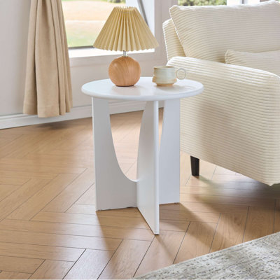 Round Side End Table – Wooden Accent Side Table with Compact Slim Design for Living Room, Bedroom, or Office
