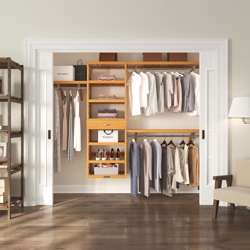 John Louis Home Solid Wood Walk-In Closet System with 1-Drawer, Honey Maple
