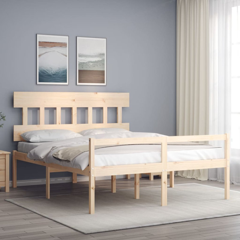 Anniki Solid Wood Bed, Brown, European Kingsize (160 x 200cm)