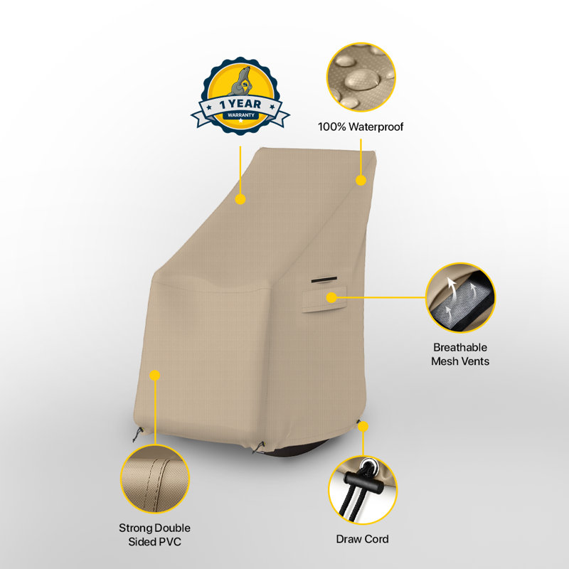 Waterproof Rocking Chair Cover, Heavy Duty Outdoor Furniture Cover With Drawstring, Buckles, Air Vent, Durable Fabric (Beige, 28"W X 33"D X 38.5"H)