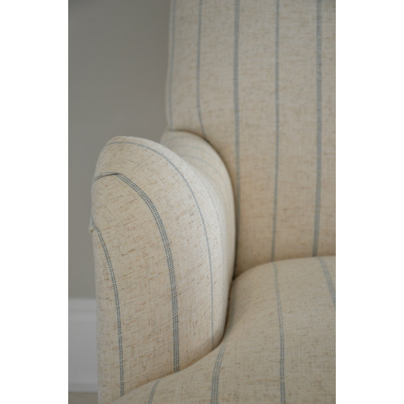 Jillian Classic High Back Linen Fabric Upholstered Armchair, Light Blue Polyester Blend