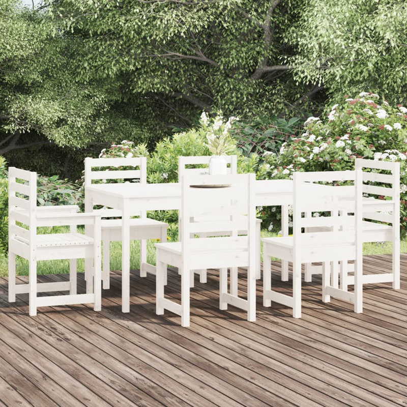 Ezhno 6 - Person Wood Patio Dining Set with Rectangular Table, White