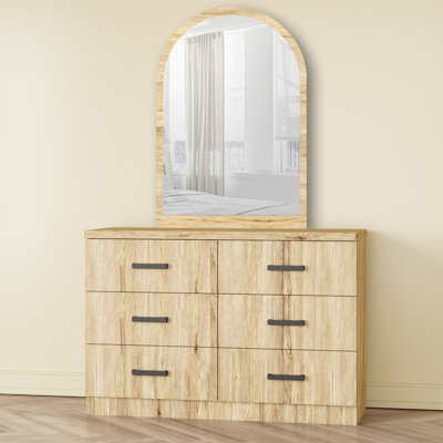 Wooden 6 Drawer Double Dresser With Mirror