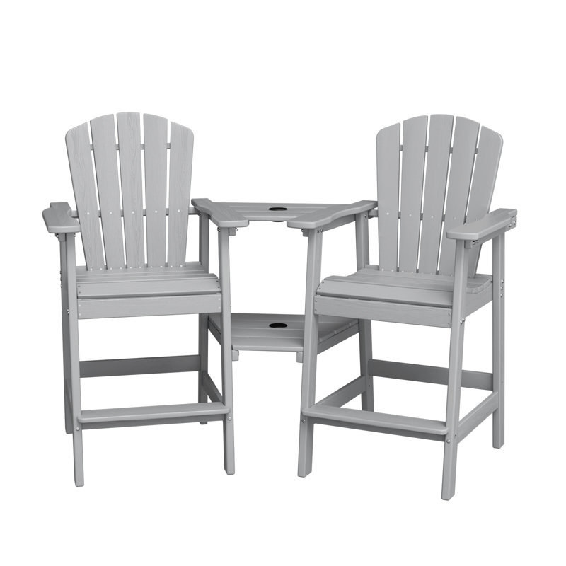 Wolak HDPE Outdoor Adirondack Chair Set With Table, Light Gray