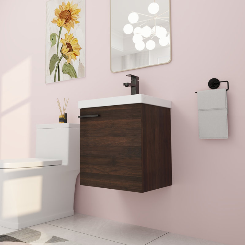 Eftime 18.16'' Single Bathroom Vanity with Ceramic Top, Brown