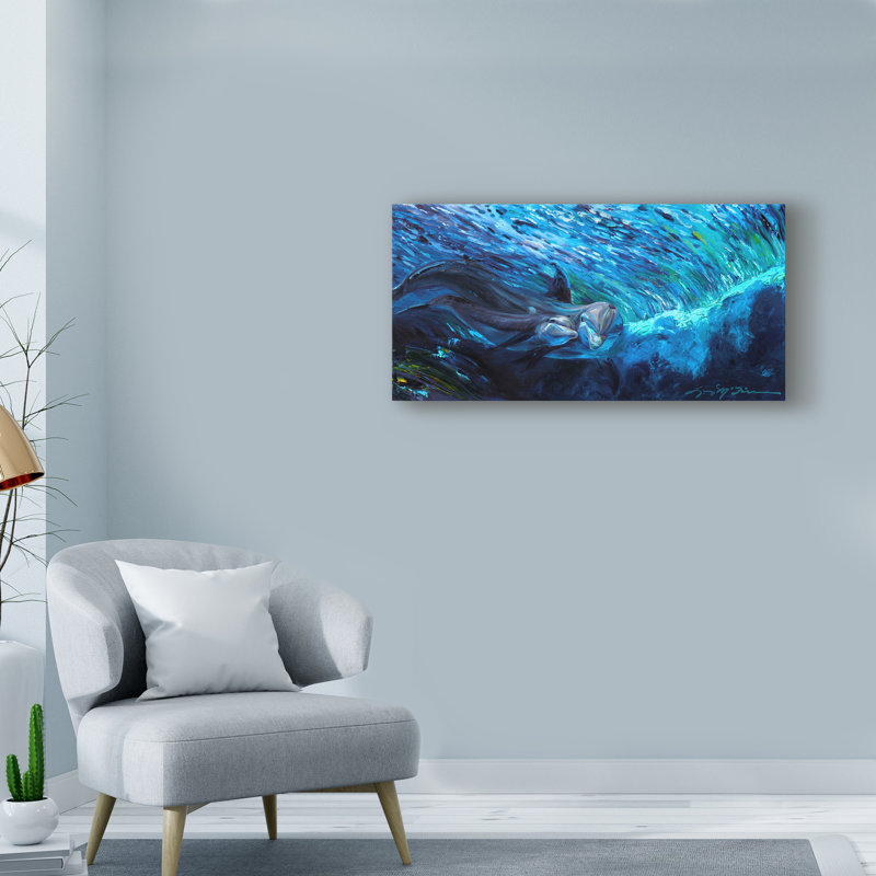«All My Waves Mother and Baby Bottlenose Dolphin», reproduction de peinture acrylique sur toile tendue