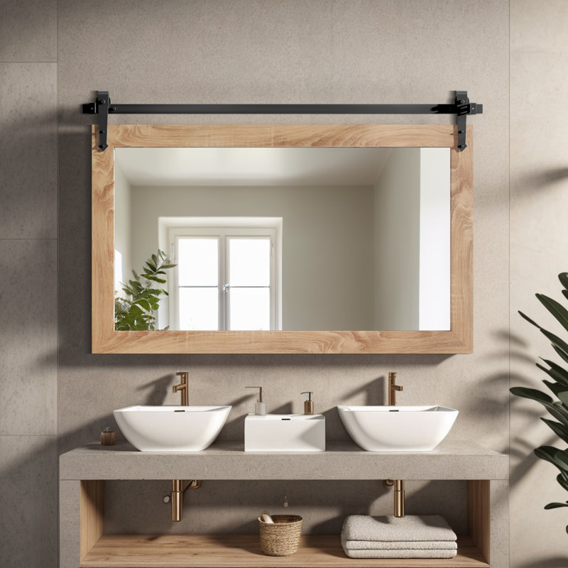 Rustic Farmhouse Solid Wood Accent Mirror Decorative Mirror Rectangle Bathroom Mirror Barn Wall Mirror, 27.4" x 41.5"