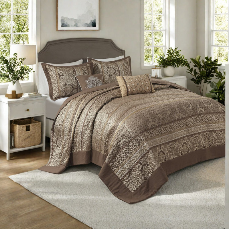 Reversible Queen Bedding Sets, Microfiber Jacquard Classic Bedroom Home
