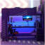 Lit mezzanine double en bois avec bureau, tablettes multiples, DEL et station de charge, gris foncé (ancien SKU: SM000374AAE)