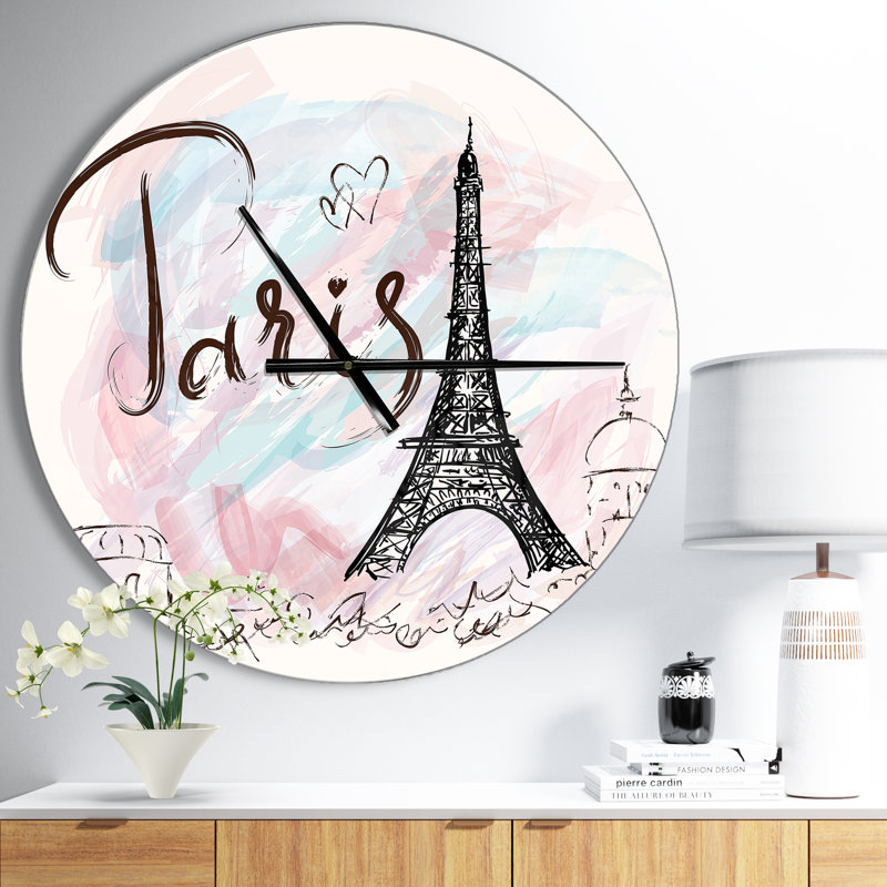 Illustration avec la Tour Eiffel de Paris - Horloge murale moderne, Moyen