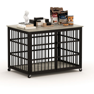 Furniture-style Dog House With Iron Frame, Grey - 43.3''w X 29.9''d 33.5''h For Medium Dogs Box Wrought Construction, 43.3"w 29.9"d 33.5"h Ideal Up To 70 Lbs