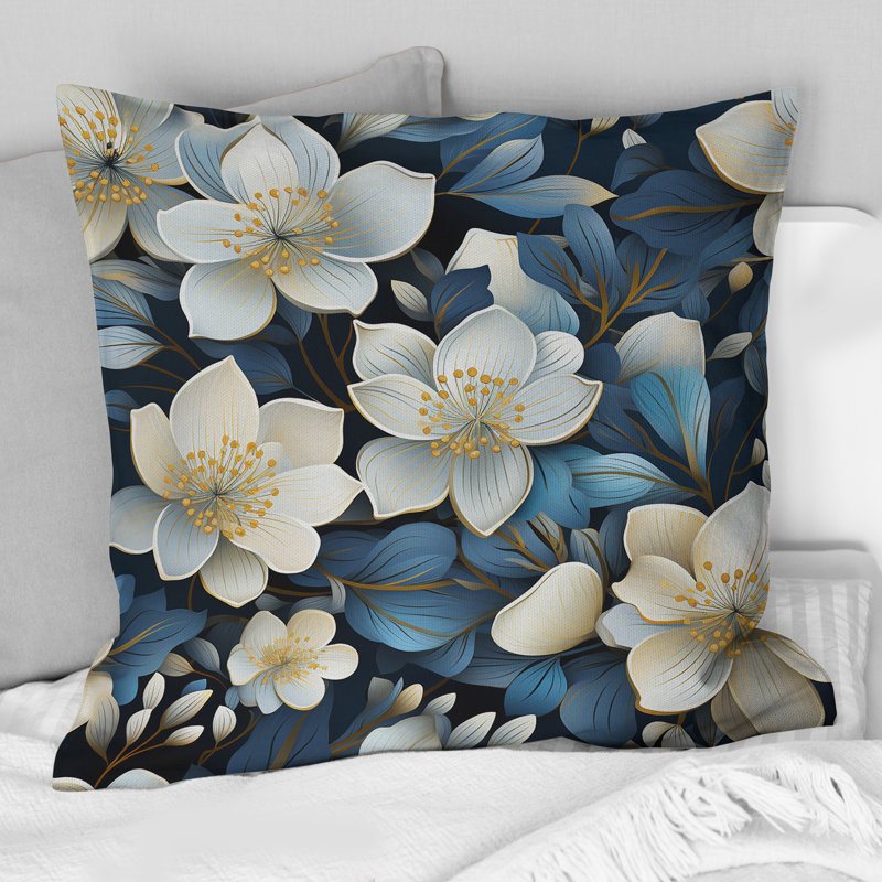 Coussin Artistic Blue Magnolia Essence Beauty, H 18 po x l 18 po