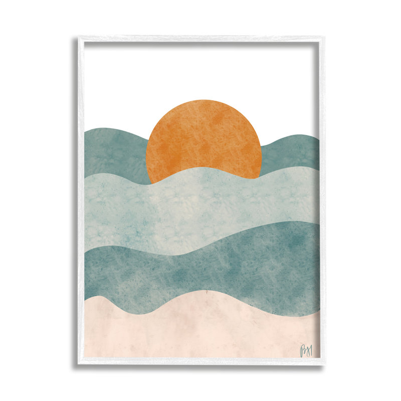 «Abstract Beach Sunrise Layered Ocean» par Birch & Ink - impression, Giclée encadrée blanc bord de mer, H 14 po x l 11 po