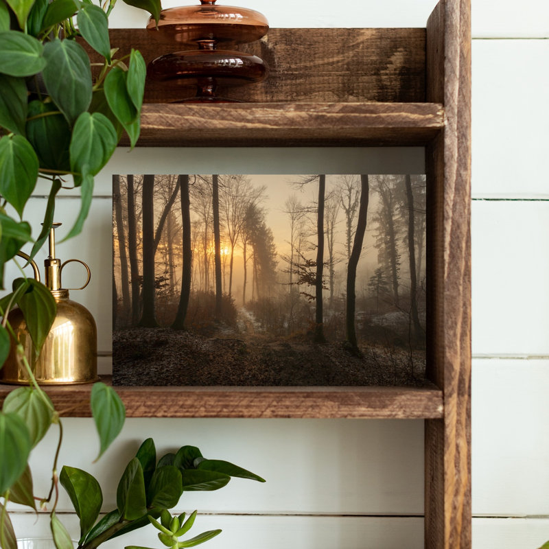 Sunlit Misty Forest Path Ethereal Peaceful Serene Forest Nature Wall Art Print 1 Piece Wrapped Canvas Wall Art