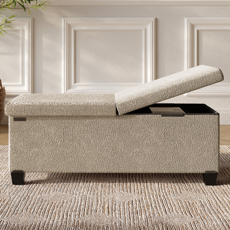 Banc de rangement avec repose-pieds Vérrant Boucle, Beige, H 15 po x l 43 po x P 15 po