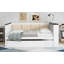 Lit de jour en bois pleine grandeur avec tablettes de rangement, dossier rembourré, chargement USB et lit gigogne, blanc-693108955