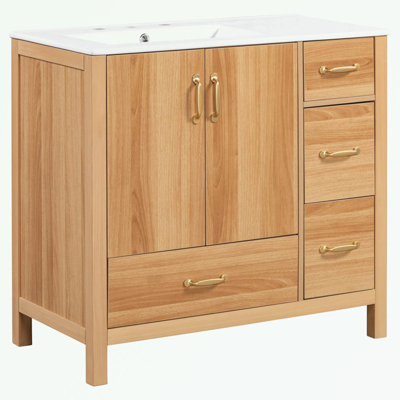 Bathroom Vanity with 2 Soft Close Doors, Drawers and Adjustable Shelf