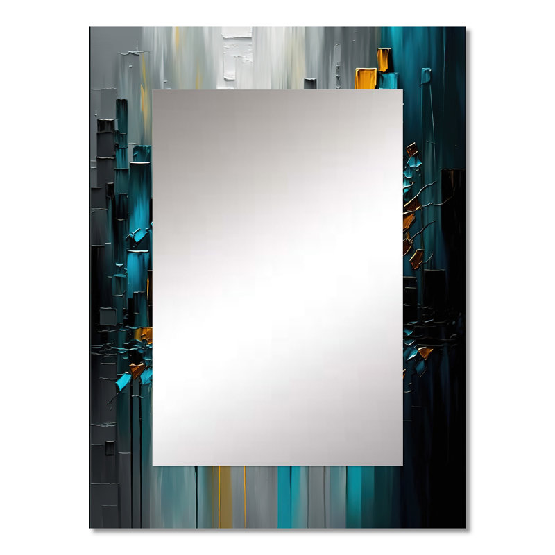 Abstract Geometric Black And Green III - Geometric Unique Wall Mirror, Modern Mirror, Printed Metal Art, 32" x 24"
