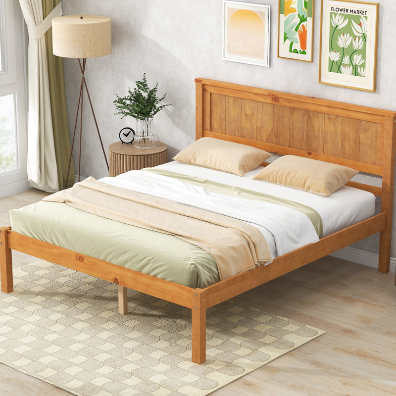 Lit plateforme en chêne pour lit double avec tête de lit et support - lattes de bois, aucun sommier requis dans l'écurie