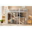 Grand lit mezzanine à grain de bois blanc avec bureau, garde-robe et rangement, espace pour armoire de chambre encastrée en métal, optimisation de l'espace de bureau dans la chambre compacte