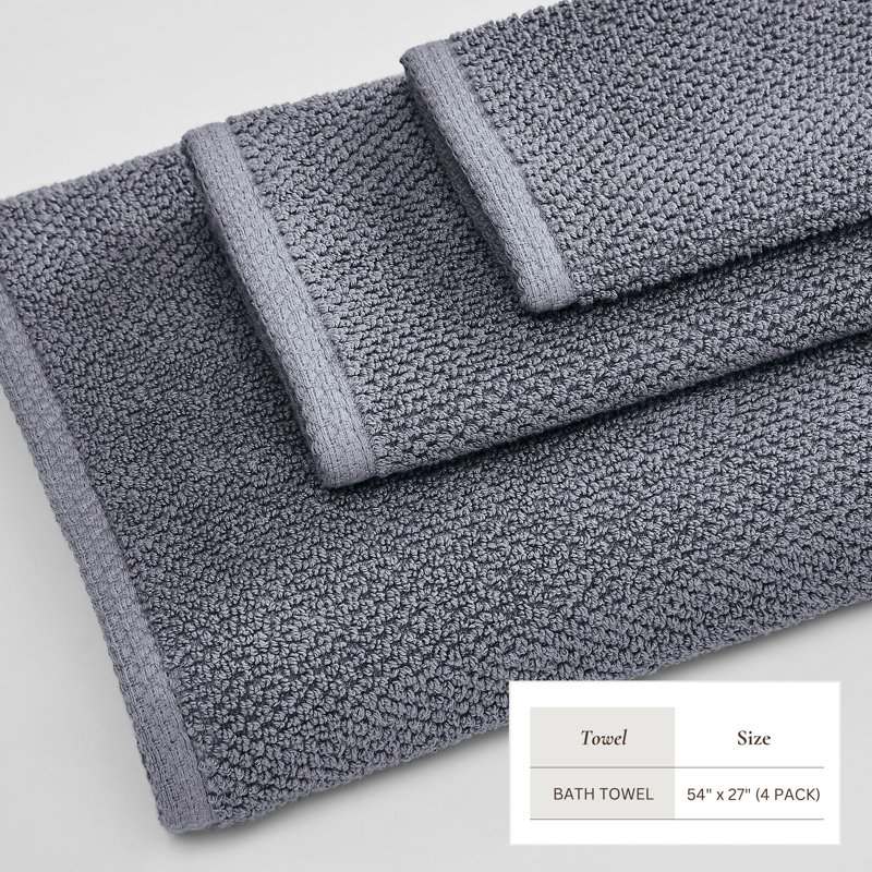 100% Cotton Textured Bath Sheet, Chambray Blue, Bath Towel - 4 Pack