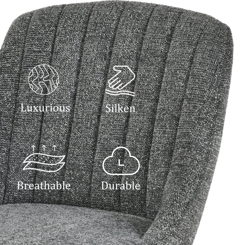 48.5cm H Upholstered Dining Chairs With Wooden Legs, Grey Chenille/Black, 2