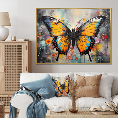 Biba Orange Teal Butterfly Dancing Colors - Butterfly Large Wall Art