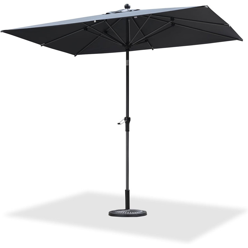 Parasol de table rectangulaire inclinable 108 po x 72 po avec manivelle et contrepoids relevable inclus, Gris