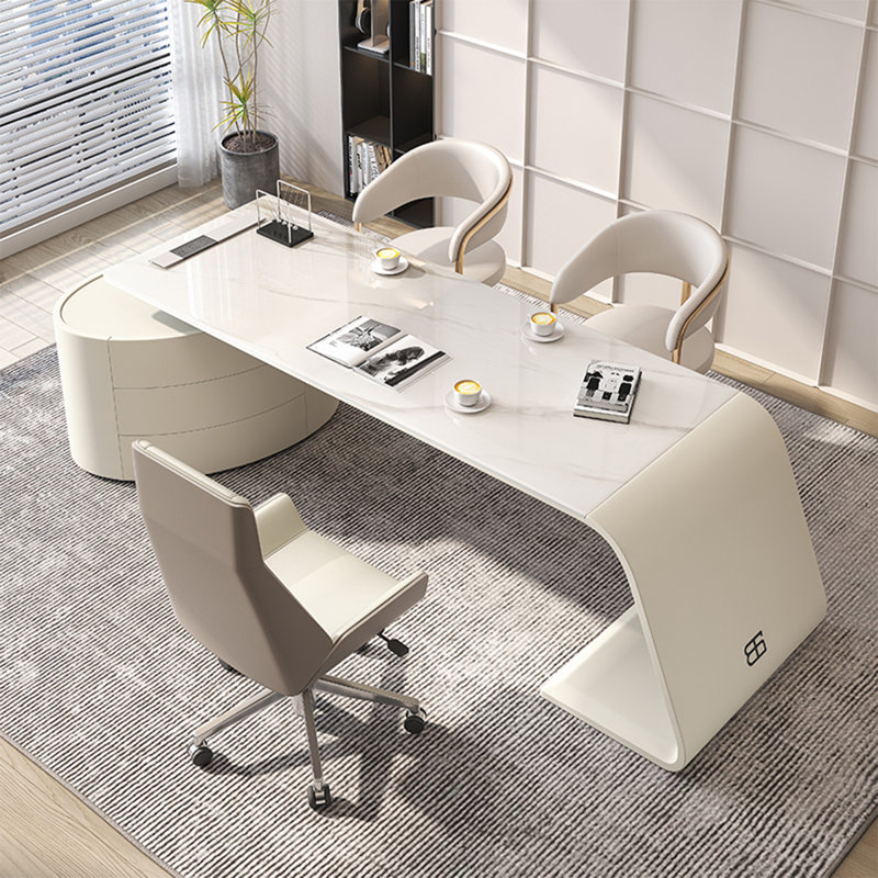 Bureau de 70,87 po en granit blanc italien minimaliste pour le bureau, H 29,53 po x l 70,87 po x P 31,5 po