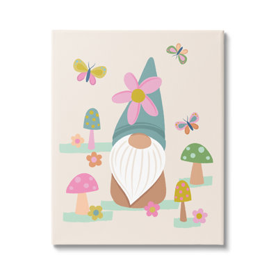 " Fluttering Butterflies Mushroom Garden Gnome Pink Flowers " by Lisa Perry Whitebutton
