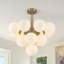 Lustre en grappe atomique en laiton à 13 lumières à intensité variable moderne en verre opale pour chambre à coucher Mid-Century George Oliver-133320177