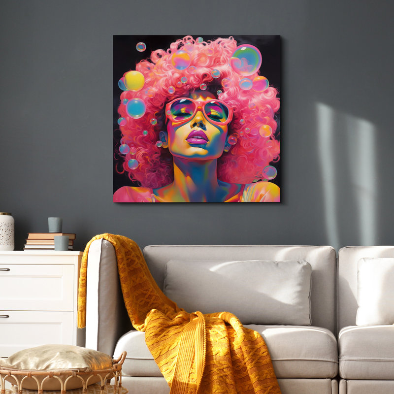 Élégance, cheveux roses, fille, portrait, mode, style BCBG, impression sur toile encadrée, Toile tendue, H 24 po x l 24 po