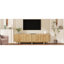 Meuble télé à grain rétro en bois avec porte ondulée pour téléviseur de 75 po ou moins, console média rustique avec amplement d'espace de rangement, meuble télé à base robuste avec gestion des câbles pour le salon