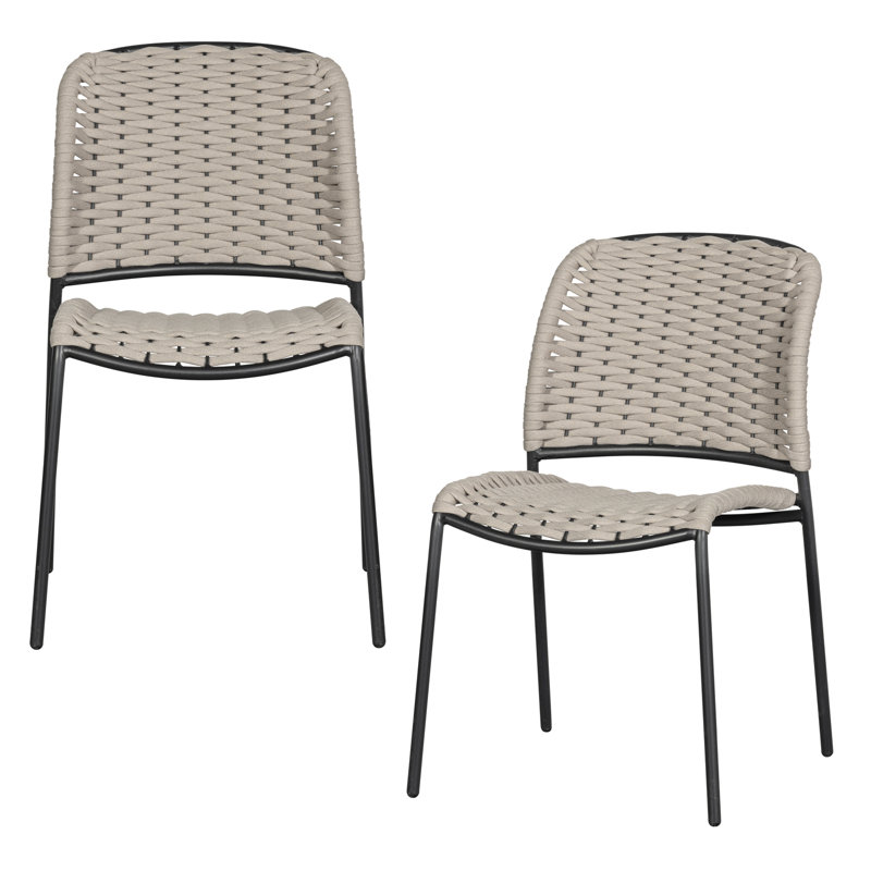 Taku Patio Dining Side Chair, Beige/Black