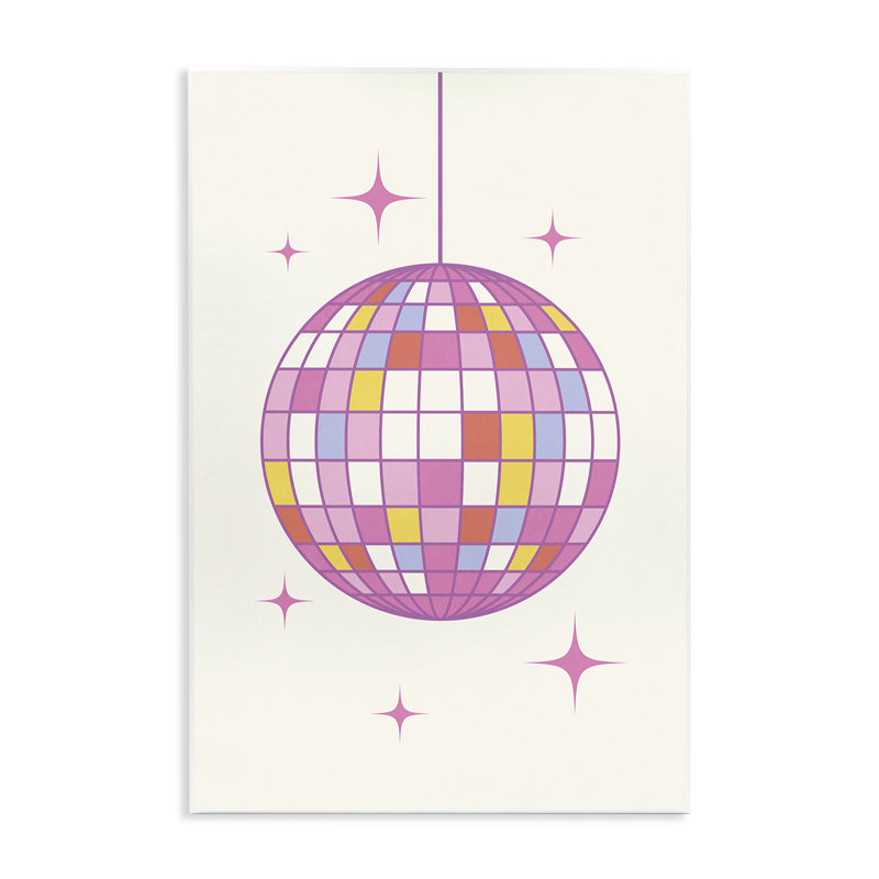 Art mural pastel boule disco par Nataly White, H 19 po x l 13 po