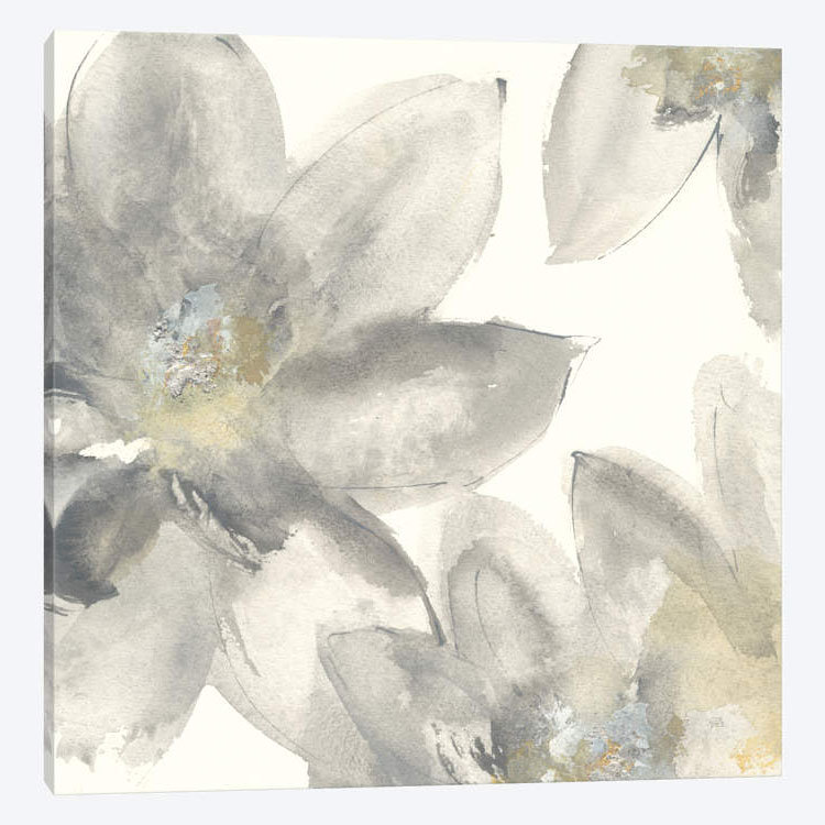 «Gray and Silver Flowers I» par Chris Paschke, reproduction sur toile tendue sur châssis, Papier d'art encadré noir, Blanc