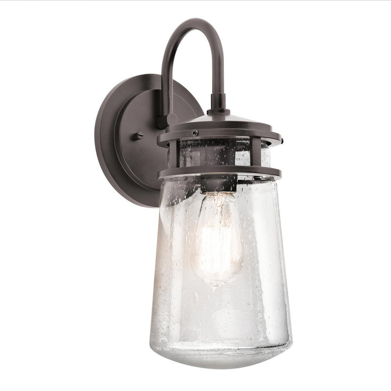 Jaylynn Architectural Bronze Seeded Glass Outdoor Wall Lantern, Medium