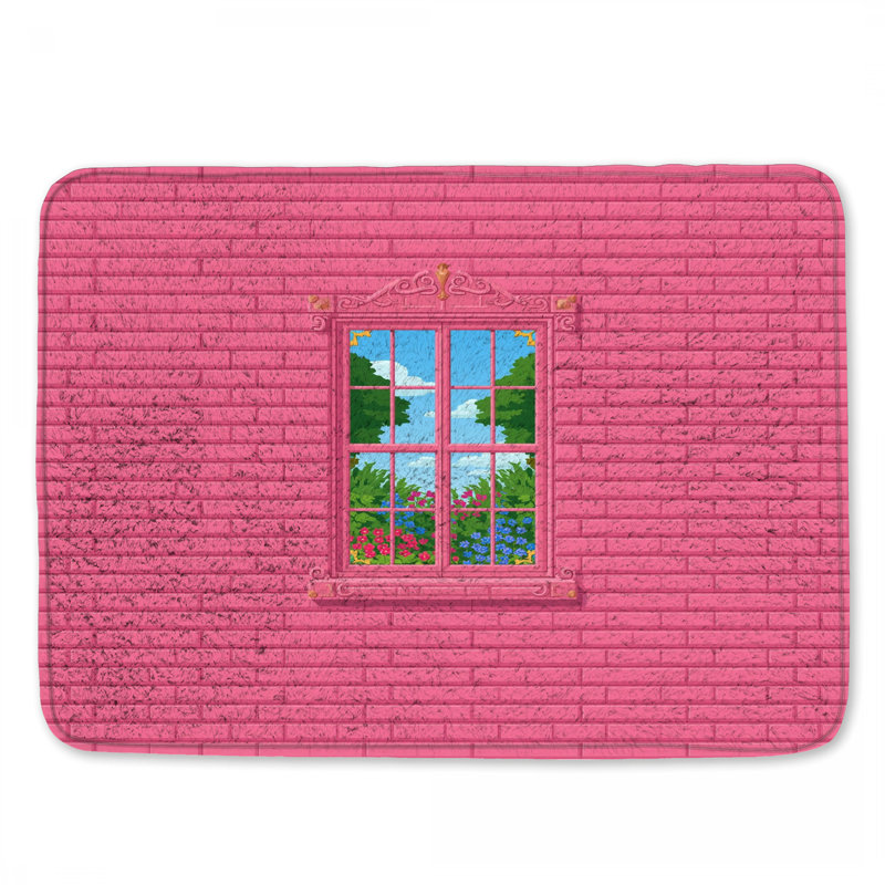 Pink Brick Wall Window Bath Mat, 24in W x 17in L
