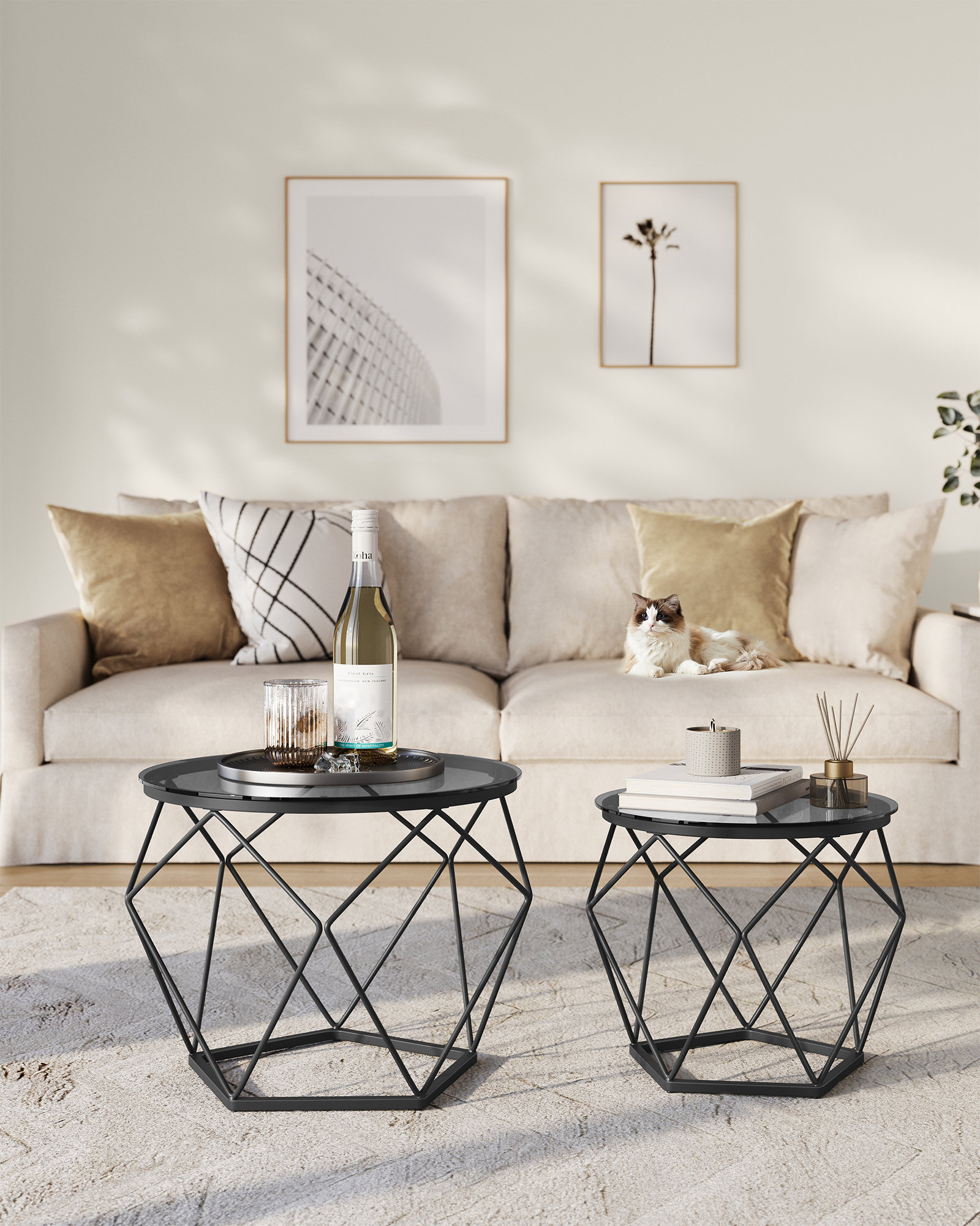 Latitude Run Alieya Round Coffee Tables, Set Of 2 Side Tables, Modern ...