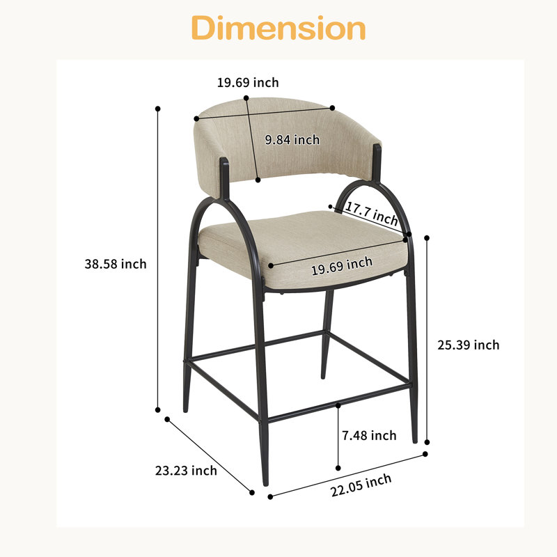 Tabourets de bar modernes de 25 po de hauteur avec dossier, structure en métal noir, tabourets de comptoir confortables pour îlot de cuisine / salle à manger, ensemble de 2