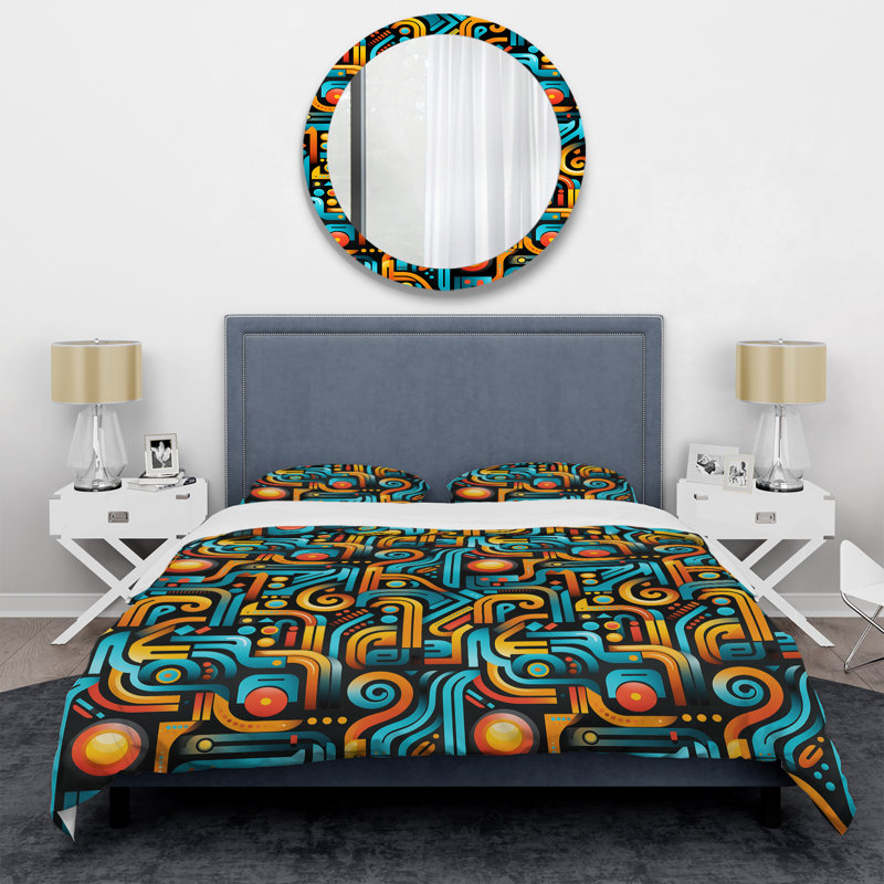 Ensemble de housse de couette à motif géométrique orange nomade I - Orange, Housse de couette pour grand lit et 2 taies décor
