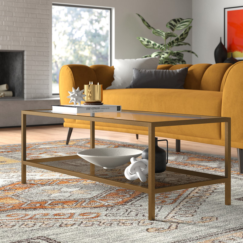 Four Leg Coffee Table with Storage, Gold