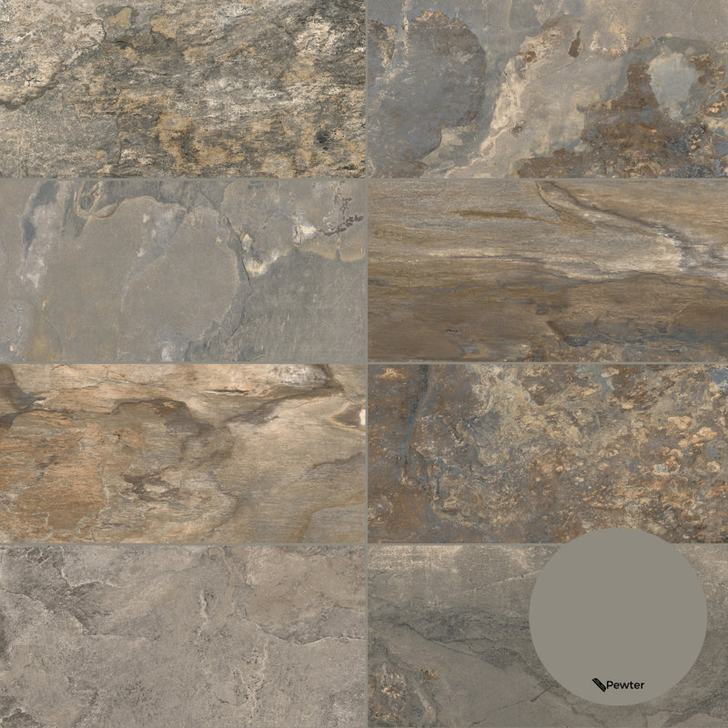 Wells Stone 12" x 24" Porcelain Stone Look Wall & Floor Tile, Multi Brown