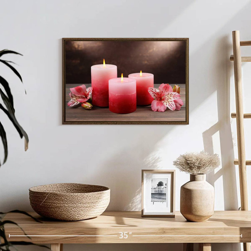 Bougies roses Spa, 19 po x 13 po, Cadre flottant noyer