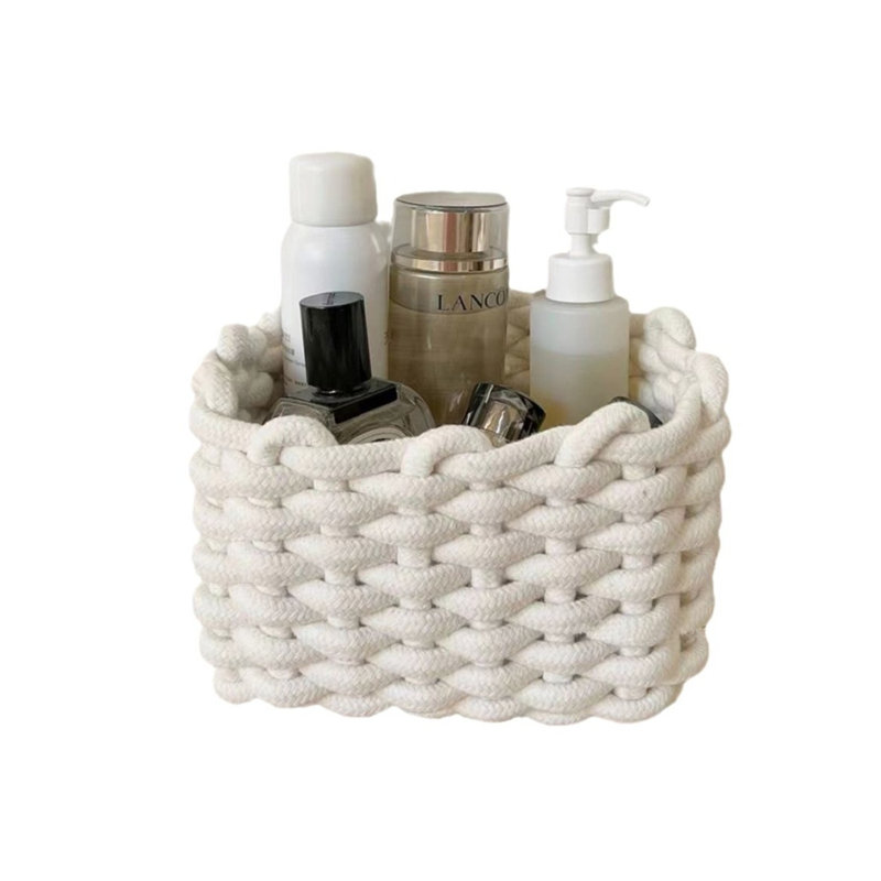Small Storage Basket Cotton Rope Woven Basket, White