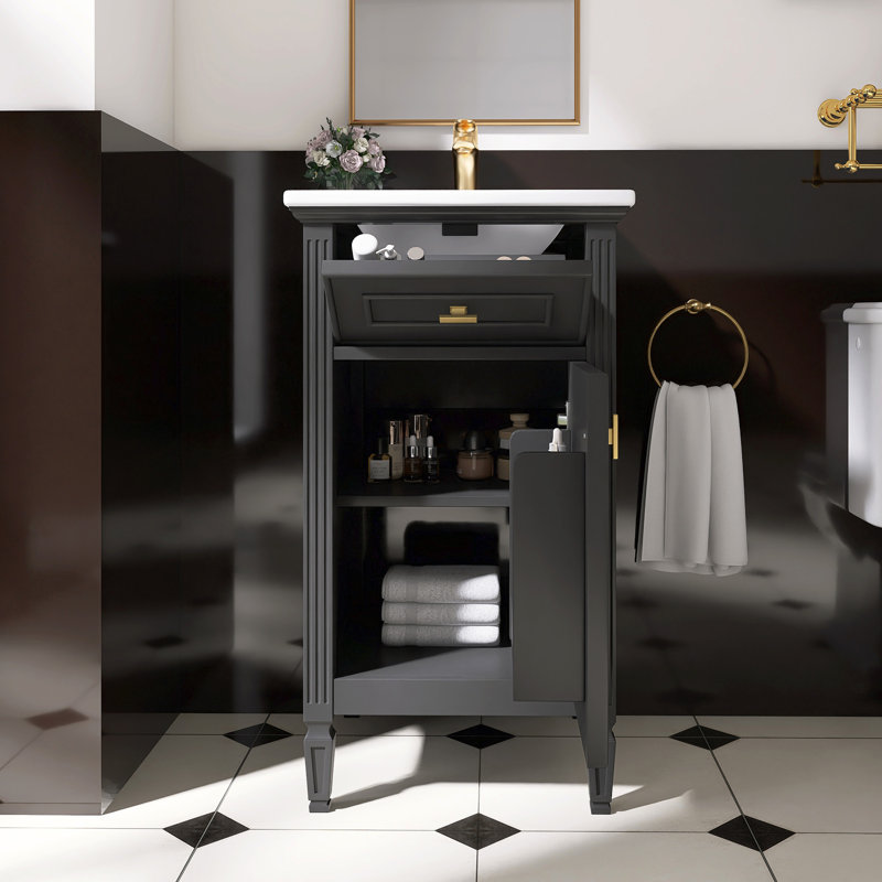 Meuble-lavabo moderne autoportant avec évier, Noir, noir, noir, noir
