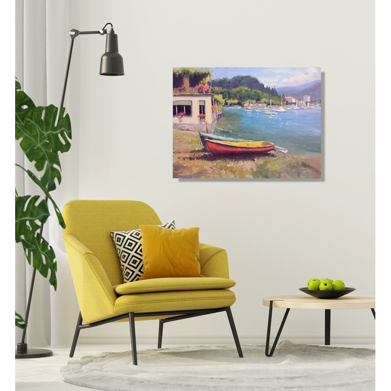 John Beard Collection''s Greek Harbor On Giclee Canvas Hand Embellished Art, 30" H x 40" W x 2" D, Unframed